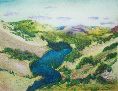 Disegno intitolato "Lake in mountains" da Anastasiya Dashevskaya, Opera d'arte originale, Acquarello