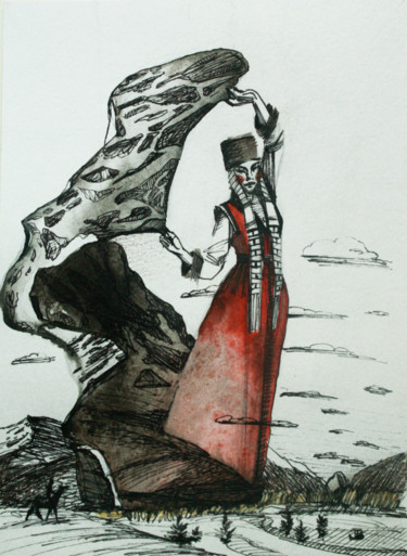 Drawing titled "Dancing Buryatia" by Anastasiya Dashevskaya, Original Artwork, Ink