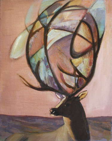 Painting titled "Proud Deer" by Anastasiya Dashevskaya, Original Artwork, Oil