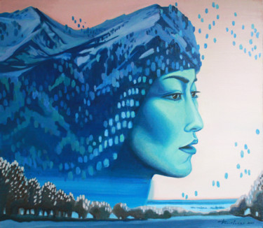 Pittura intitolato "Snow mountain. Woma…" da Anastasiya Dashevskaya, Opera d'arte originale, Olio