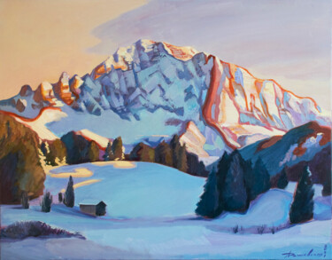 Painting titled "Sunrise in the Alps…" by Anastasiya Dashevskaya, Original Artwork, Oil