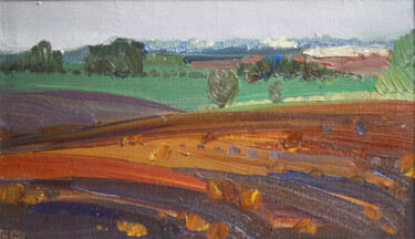 Painting titled "Plowed Field | spri…" by Anastasiya Dashevskaya, Original Artwork, Oil Mounted on Wood Panel