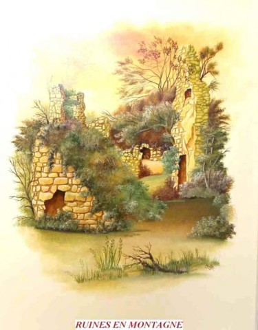 Peinture intitulée "Paysage ruines et v…" par Christian Geai, Œuvre d'art originale, Huile