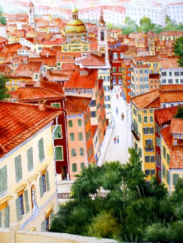 Peinture intitulée "toits du vieux Nice" par Christian Geai, Œuvre d'art originale