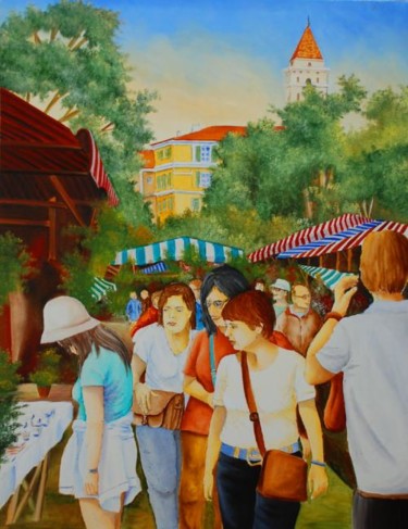 Peinture intitulée "cours saleya" par Christian Geai, Œuvre d'art originale, Huile