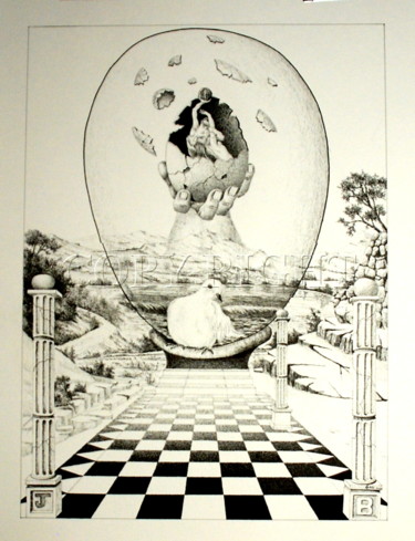 Zeichnungen mit dem Titel "NAISSANCE DU MONDE" von Christian Geai, Original-Kunstwerk, Andere