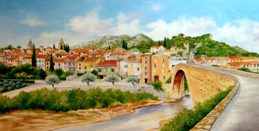 Peinture intitulée "Nyons et son pont m…" par Frédéric Veançon, Œuvre d'art originale, Acrylique