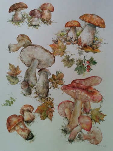 Painting titled "wild-edible-treasur…" by Yulia Lisitsyna, Original Artwork, Gouache