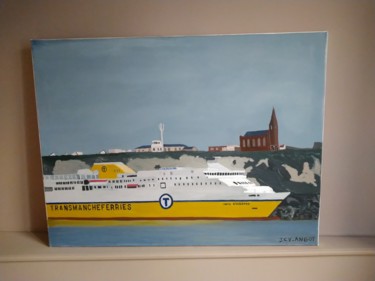 Peinture intitulée "Car ferry" par Jean Claude Vangeon Angot, Œuvre d'art originale, Encre