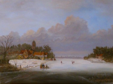 Schilderij getiteld "Holländisches Winte…" door Hans-Peter Emons, Origineel Kunstwerk, Olie