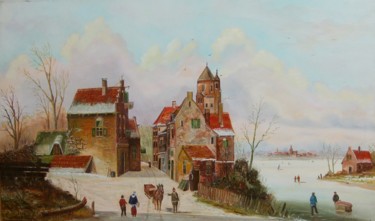 Schilderij getiteld "Holländische Gracht…" door Hans-Peter Emons, Origineel Kunstwerk, Olie