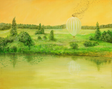 Peinture intitulée "landing ballon / La…" par Artdemo, Œuvre d'art originale, Huile