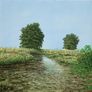 Painting titled "tree brook picture…" by Artdemo, Original Artwork, Oil