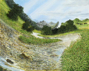 Malerei mit dem Titel "mountain brook / Ge…" von Artdemo, Original-Kunstwerk, Öl