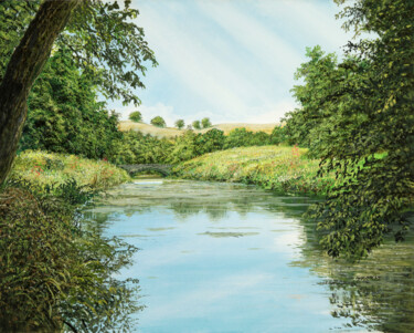 Painting titled "idyllic landscape /…" by Artdemo, Original Artwork, Oil