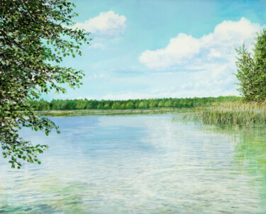 Schilderij getiteld "Lake near Muenchebe…" door Artdemo, Origineel Kunstwerk, Olie