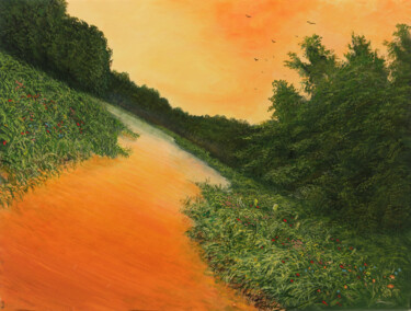 Painting titled "Skew River / Schrae…" by Artdemo, Original Artwork, Oil