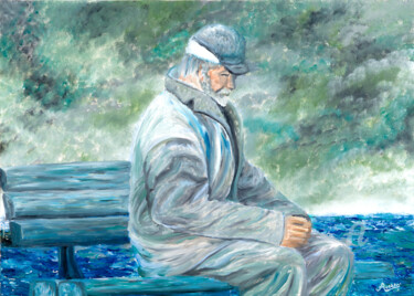 Pintura intitulada "anziano uomo di mare" por Accarò, Obras de arte originais, Óleo