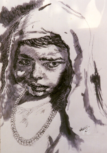 Dibujo titulada "Bambina orientale" por Accarò, Obra de arte original, Tinta