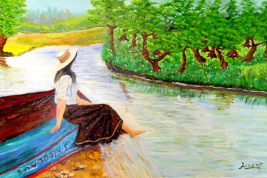 Peinture intitulée "Donna al lago" par Accarò, Œuvre d'art originale, Huile