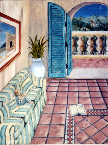 「Bambino sul divano」というタイトルの絵画 Accaròによって, オリジナルのアートワーク, オイル