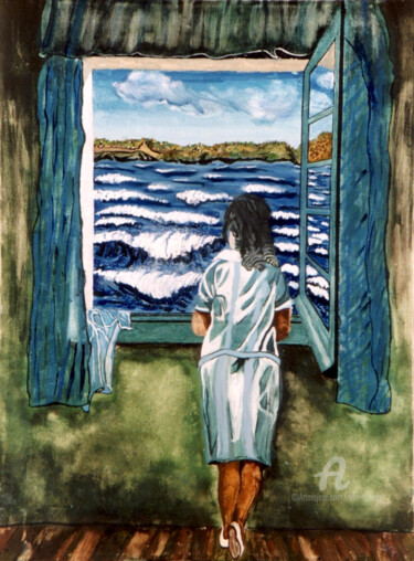 Malerei mit dem Titel "donna alla finestra" von Accarò, Original-Kunstwerk, Öl
