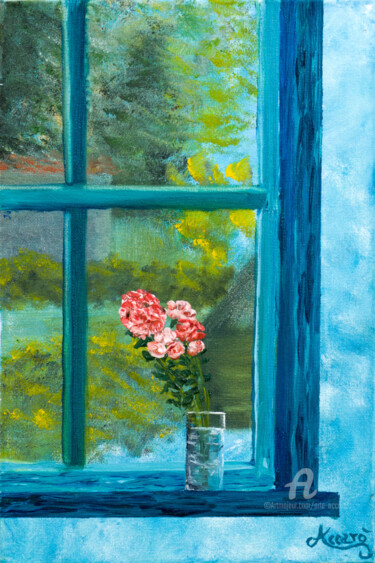 "Fiori alla finestra" başlıklı Tablo Accarò tarafından, Orijinal sanat, Petrol