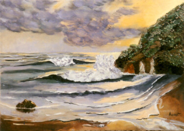 Pittura intitolato "Spiaggia di notte" da Accarò, Opera d'arte originale, Olio