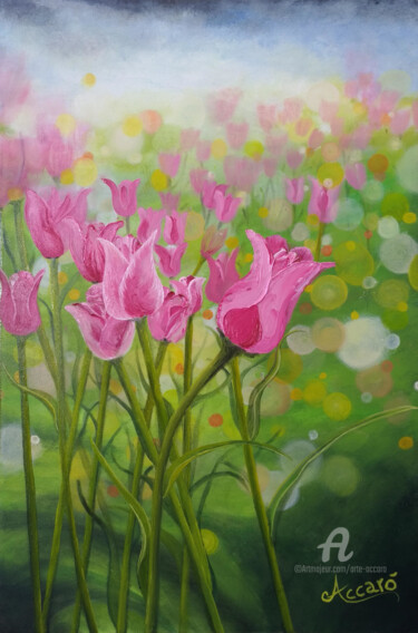 Schilderij getiteld "Tulipani" door Accarò, Origineel Kunstwerk, Olie