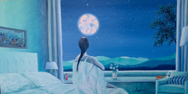 Painting titled "Notte stellata" by Accarò, Original Artwork, Oil