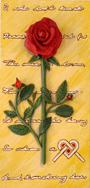 Scultura intitolato "Dirtelo con un fiore" da Accarò, Opera d'arte originale, Ceramica Montato su Telaio per barella in legno