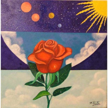Painting titled "Rosa rossa" by Angelo Pisciotta, Original Artwork