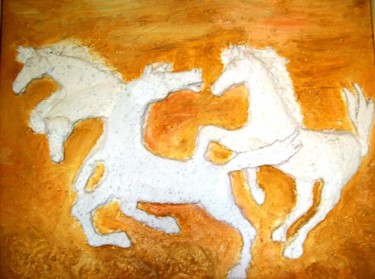 Pittura intitolato "Cavalli in gruppo" da Angelo Pisciotta, Opera d'arte originale