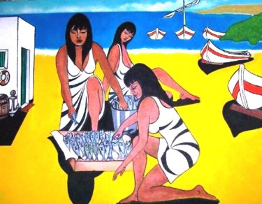 Painting titled "LE TRE DONNE" by Angelo Pisciotta, Original Artwork