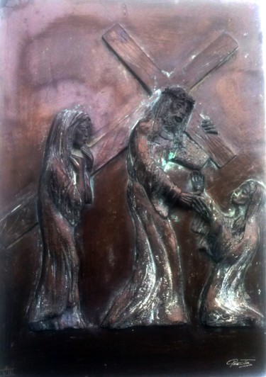 Scultura intitolato "8-via-crucis Tavola…" da Angelo Pisciotta, Opera d'arte originale, Ceramica