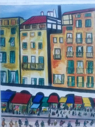 Painting titled "genova-sotto-la-riv…" by Angelo Pisciotta, Original Artwork, Acrylic