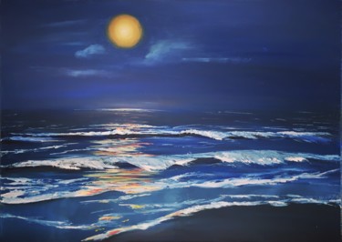 Romanticism of the night Atlantic ocean Painting titled "Romanticism of the…" by Artealegre By Yulia, Original Art, Oil