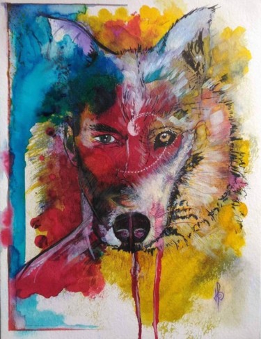 Painting titled "Wolf spirit" by Artéâme, Original Artwork, Watercolor
