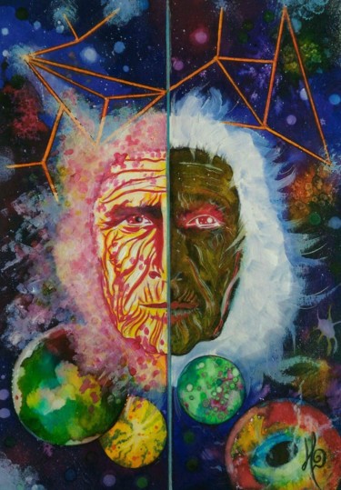 Peinture intitulée "Cosmic Wisdom" par Artéâme, Œuvre d'art originale, Aquarelle