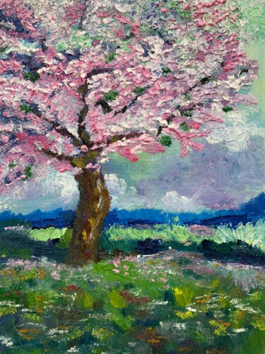 Painting titled "''Pink Blossom'' Sa…" by Elena Tuncer, Original Artwork, Oil