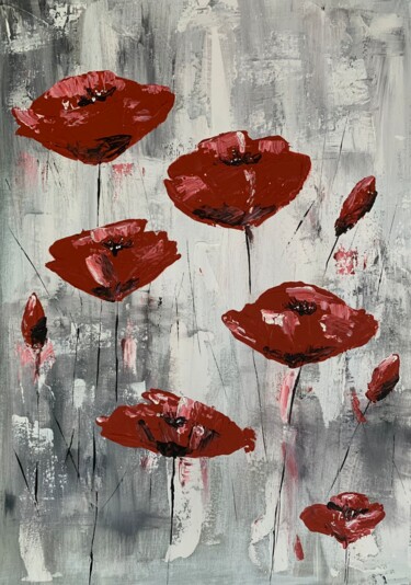 Painting titled "''Red poppies on th…" by Elena Tuncer, Original Artwork, Acrylic