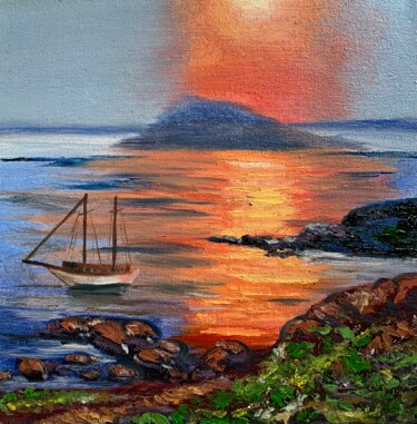 Painting titled "''Fire Sea Sunset''…" by Elena Tuncer, Original Artwork, Oil