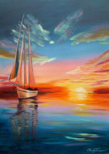Painting titled "''Sunset Glamour''…" by Elena Tuncer, Original Artwork, Oil