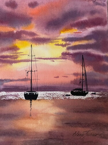 Painting titled "''Eventide'' Seasca…" by Elena Tuncer, Original Artwork, Watercolor