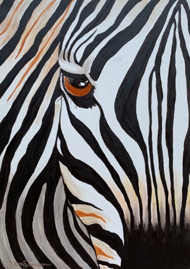 Painting titled "''African Zebra'' A…" by Elena Tuncer, Original Artwork, Oil