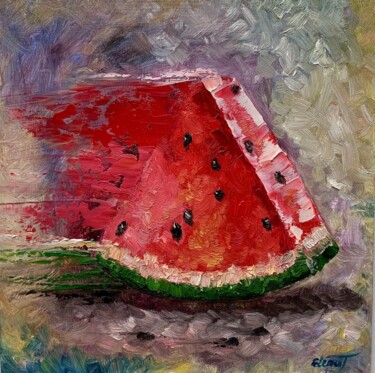 Painting titled "''Watermelon splash…" by Elena Tuncer, Original Artwork, Oil