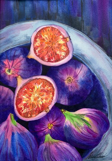 Painting titled "''Purple Vitality''…" by Elena Tuncer, Original Artwork, Watercolor