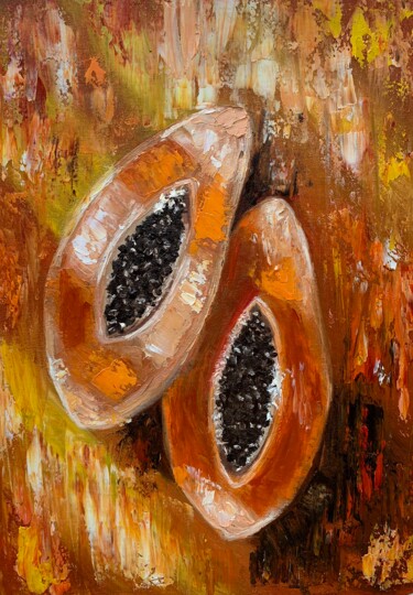 「''Orange Papaya in…」というタイトルの絵画 Elena Tuncerによって, オリジナルのアートワーク, オイル