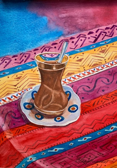 Painting titled "''Turkish chai''Tra…" by Elena Tuncer, Original Artwork, Watercolor