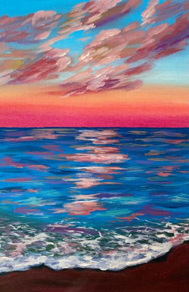 Painting titled ""Pink Sunset" Color…" by Elena Tuncer, Original Artwork, Acrylic